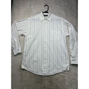 Damon Pinstripe Button Down Shirt 15.5 White Burgundy Office Preppy Academia